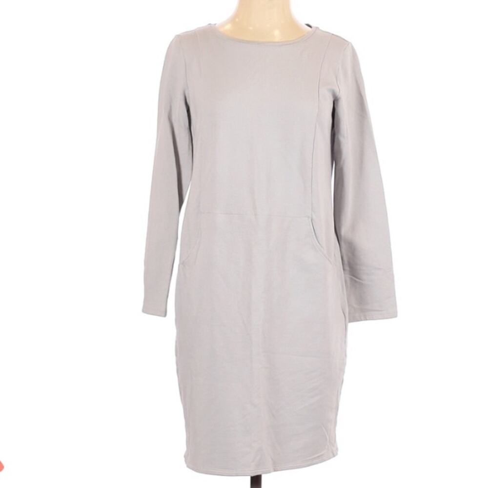 J Jill Grey Long Sleeve Pima Cotton Sheath Dress Womens XS Preppy Mini Fall